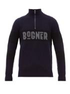Matchesfashion.com Bogner - Felix Logo Intarsia Wool Blend Sweater - Mens - Navy