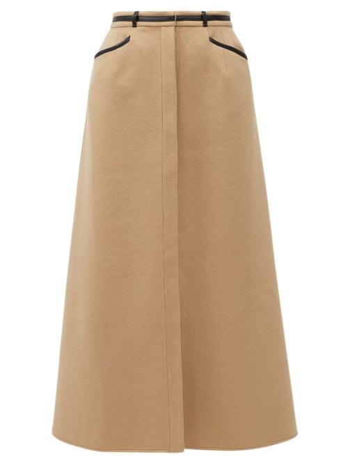 Matchesfashion.com Gabriela Hearst - Alina Leather-trimmed Recycled-cashmere Midi Skirt - Womens - Camel