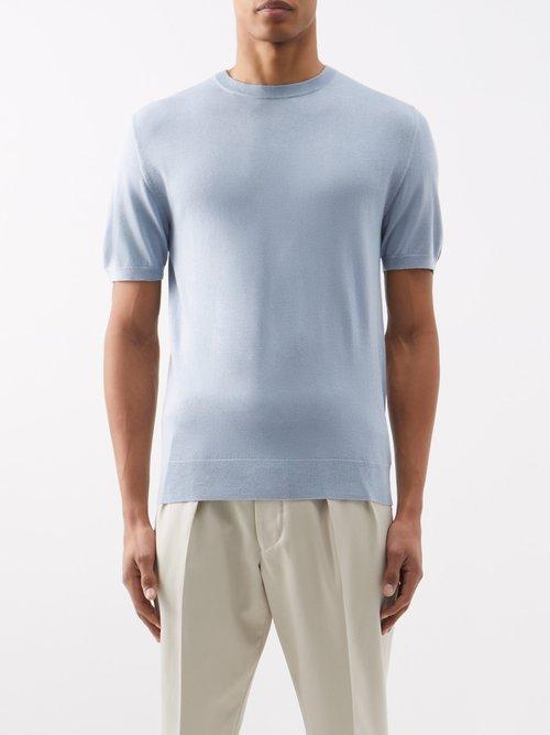 Arch4 - Mr Charles Silk-blend Short-sleeved Sweater - Mens - Blue