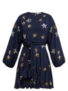 Matchesfashion.com Rhode Resort - Ella Star Embellished Chiffon Crepe Dress - Womens - Navy