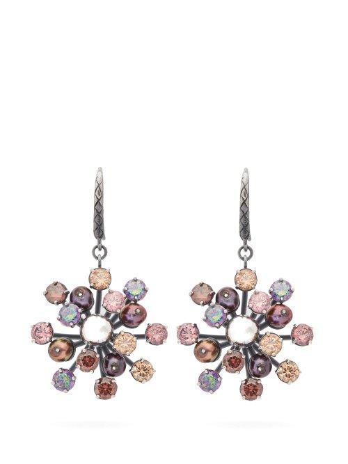 Matchesfashion.com Bottega Veneta - Crystal Floral Drop Earrings - Womens - Multi