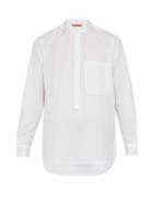 Matchesfashion.com Barena Venezia - Curved Hem Cotton Poplin Henley Shirt - Mens - White