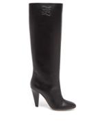Fendi - Ff-embossed Leather Knee-high Boots - Womens - Black