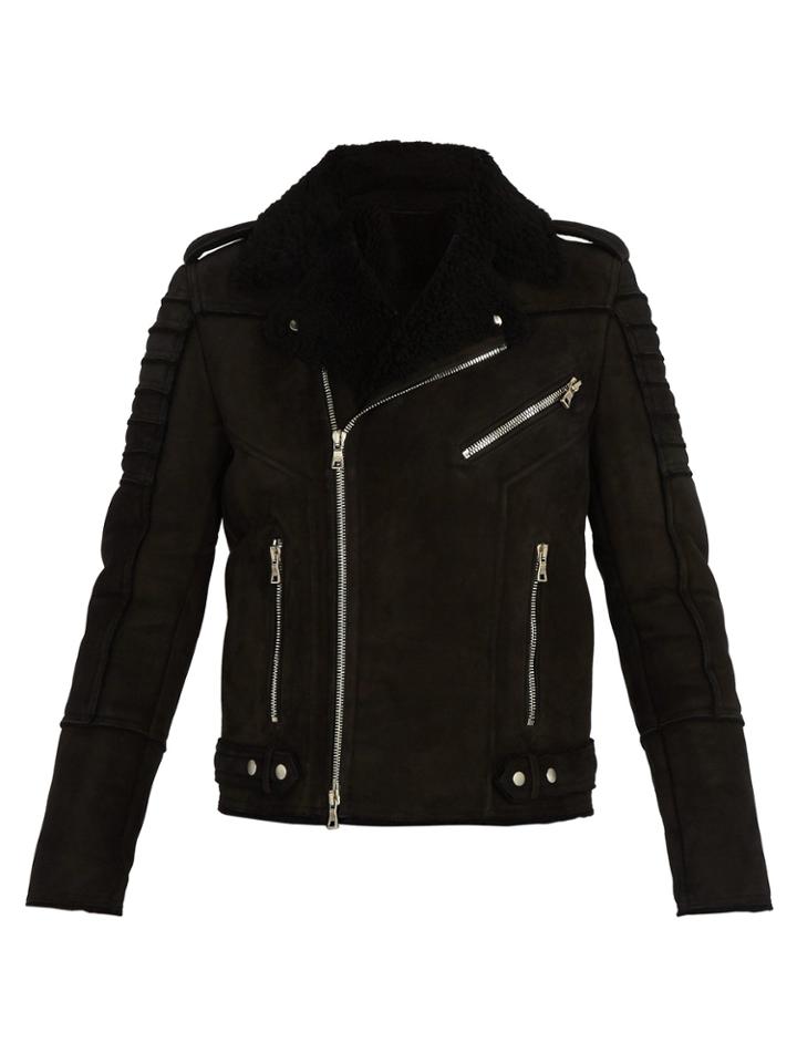 Balmain Shearling And Suede Biker Jacket