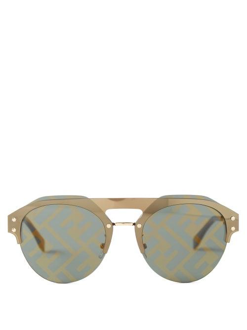 Fendi - Ff-logo Aviator Metal Sunglasses - Mens - Gold