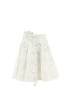 Zimmermann - Postcard Floral-appliqu Pleated Linen-blend Skirt - Womens - Ivory