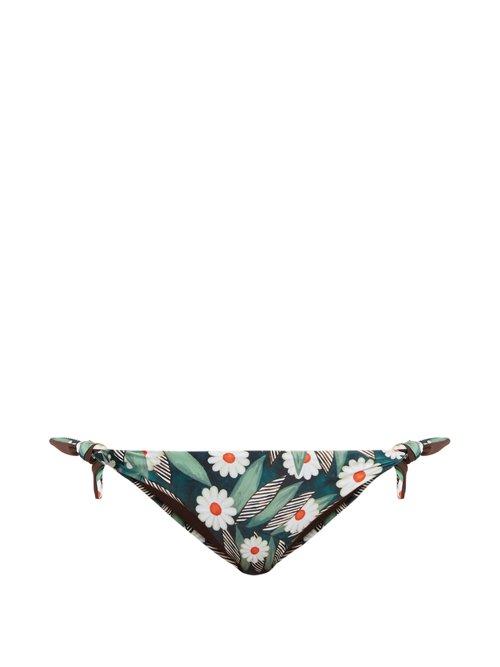 Matchesfashion.com Mara Hoffman - Daisy Print Tie Side Bikini Briefs - Womens - Green Multi