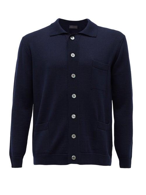 Matchesfashion.com Thom Sweeney - Point-collar Wool Cardigan - Mens - Navy