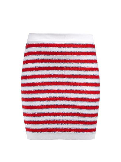 Matchesfashion.com Balmain - Stripes And Sequins Knit Skirt - Womens - Red Multi