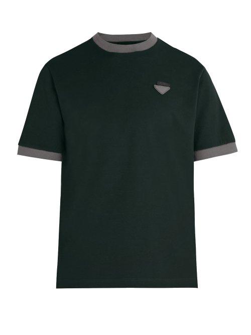 Matchesfashion.com Prada - Logo Applique Cotton Piqu T Shirt - Mens - Green Multi
