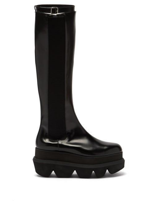 Sacai - Platform-sole Leather Chelsea Boots - Womens - Black