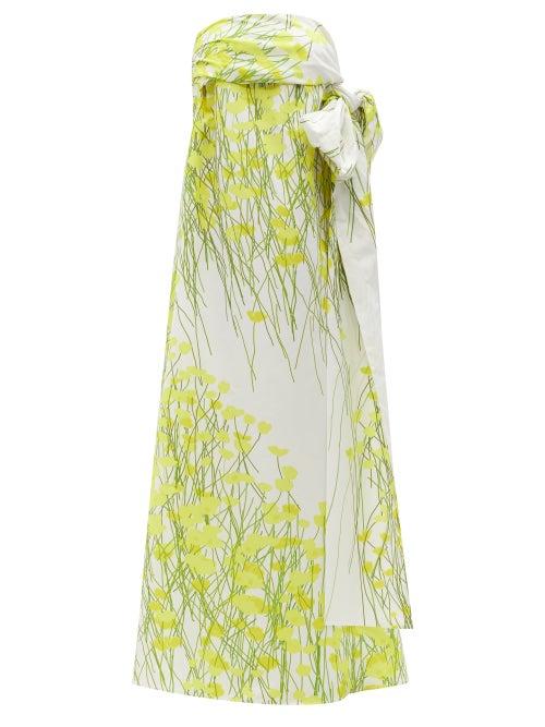Matchesfashion.com Bernadette - Martin Bow-embellished Daisy-print Taffeta Dress - Womens - Yellow Print