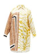 Matchesfashion.com Marni - Oversized Tiger-print Raw-edge Shirt - Womens - Yellow Multi