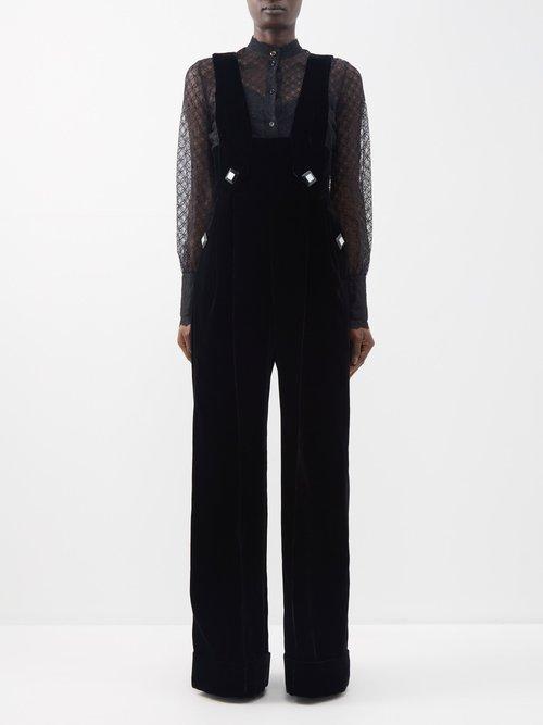 Gucci - Embellished Velvet Jumpsuit - Womens - Black