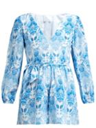 Matchesfashion.com Athena Procopiou - Kalua Print Silk Playsuit - Womens - Blue White