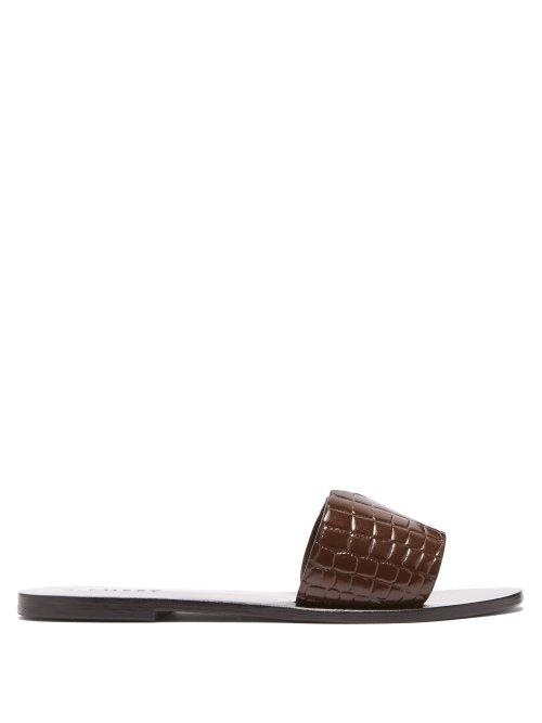 Matchesfashion.com A.emery - Jasper Crocodile Effect Leather Slides - Womens - Dark Brown