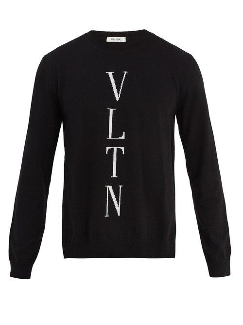 Matchesfashion.com Valentino - Logo Instarsia Wool Blend Sweater - Mens - Black