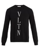 Matchesfashion.com Valentino - Logo Instarsia Wool Blend Sweater - Mens - Black