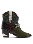 Matchesfashion.com Toga - Buckle Harness Leather Cowboy Boots - Womens - Khaki Multi