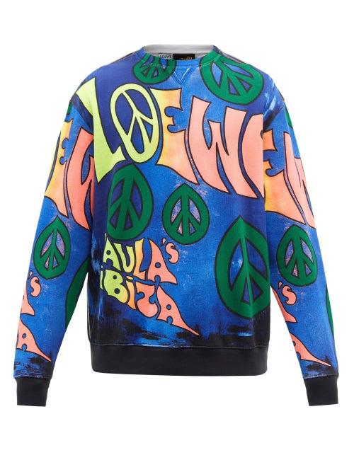 Loewe Paula's Ibiza - Peace-print Cotton-jersey Sweatshirt - Mens - Blue Multi