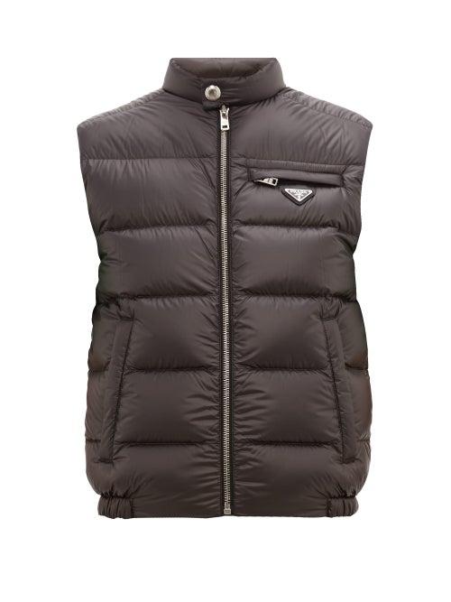 Matchesfashion.com Prada - Logo Plaque Quilted Goose And Feather Filled Gilet - Mens - Black Green