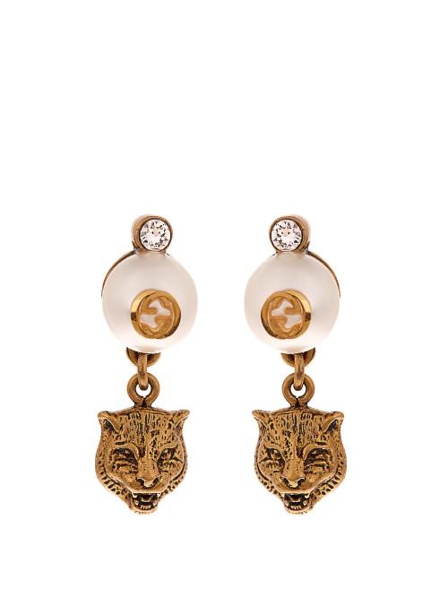 Gucci Feline Pearl-effect Drop Earrings