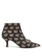 Matchesfashion.com Erdem - Sienna Floral Jacquard Ankle Boots - Womens - Black Multi