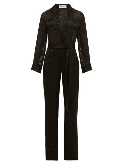 Matchesfashion.com Adriana Iglesias - Theodore Belted Leopard Devor Wide Leg Jumpsuit - Womens - Black