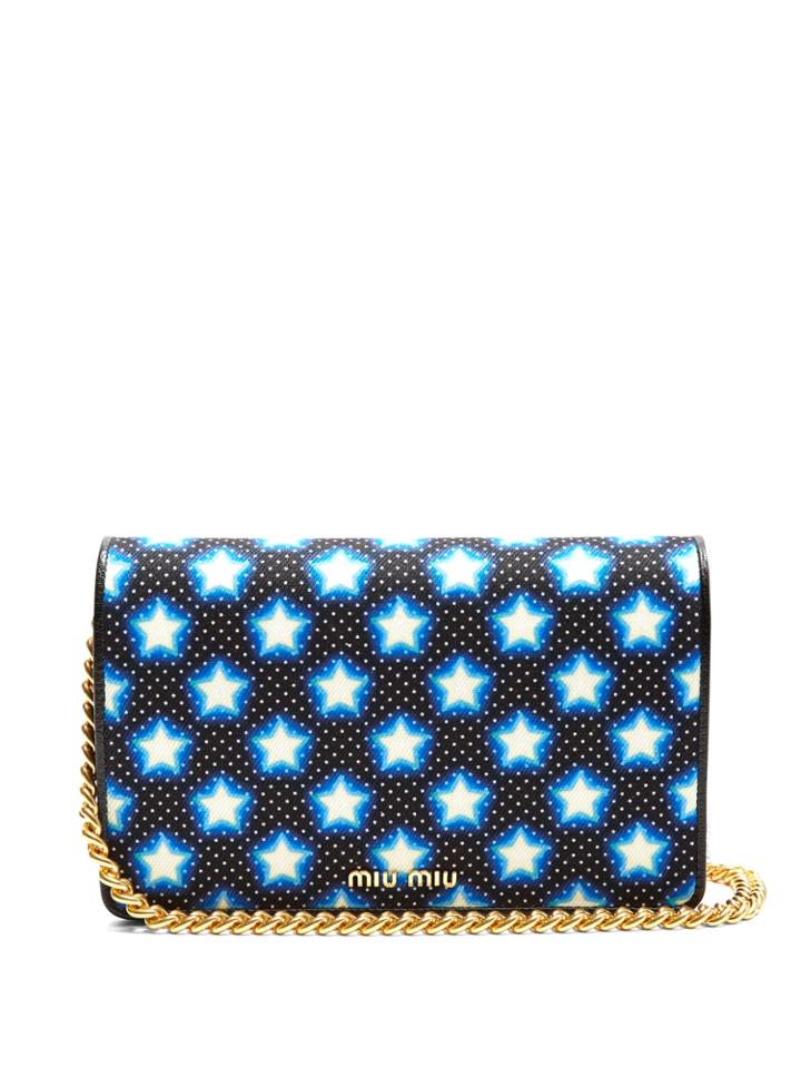 Miu Miu Star-print Canvas And Leather Cross-body Bag