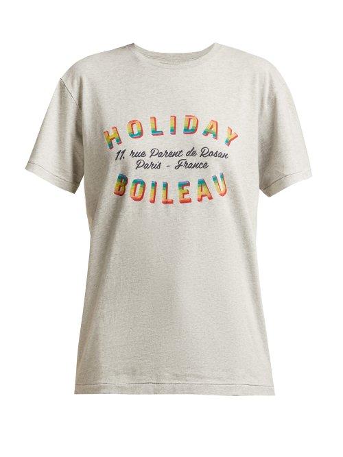 Matchesfashion.com Holiday Boileau - Logo Print Cotton T Shirt - Womens - Grey