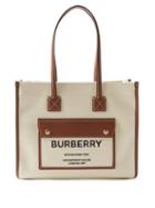Burberry - Pocket Small Canvas Tote Bag - Womens - Tan White