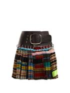Matchesfashion.com Chopova Lowena - Pleated Wool And Leather Skirt - Womens - Black Multi