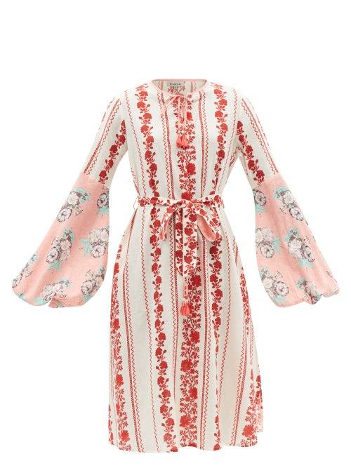 Ladies Beachwear D'ascoli - Zora Floral-print Cotton-khadi Midi Dress - Womens - Red