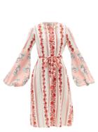 Ladies Beachwear D'ascoli - Zora Floral-print Cotton-khadi Midi Dress - Womens - Red