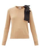 Matchesfashion.com Redvalentino - Grosgrain-bow Cotton-blend Sweater - Womens - Camel