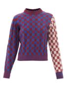 Ganni - Checkerboard Wool Sweater - Womens - Blue Multi