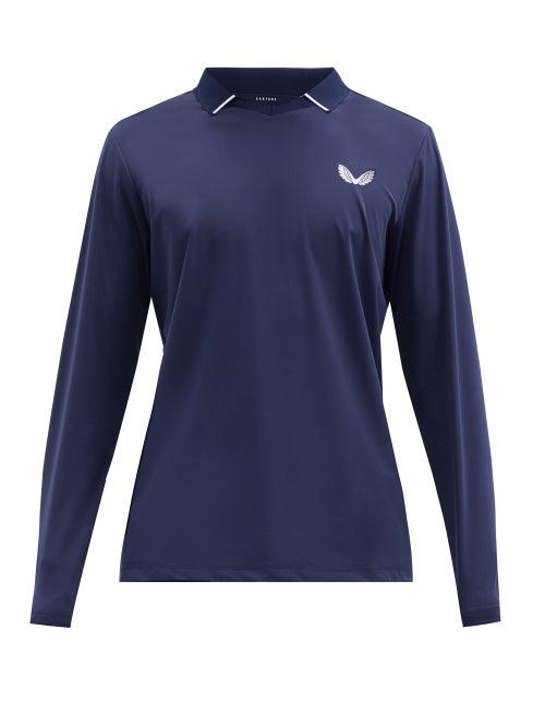Matchesfashion.com Castore - Logo-print Technical-jersey Long-sleeve Polo Shirt - Mens - Navy
