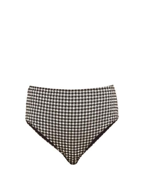 Matchesfashion.com Ganni - High Rise Gingham Bikini Briefs - Womens - Black