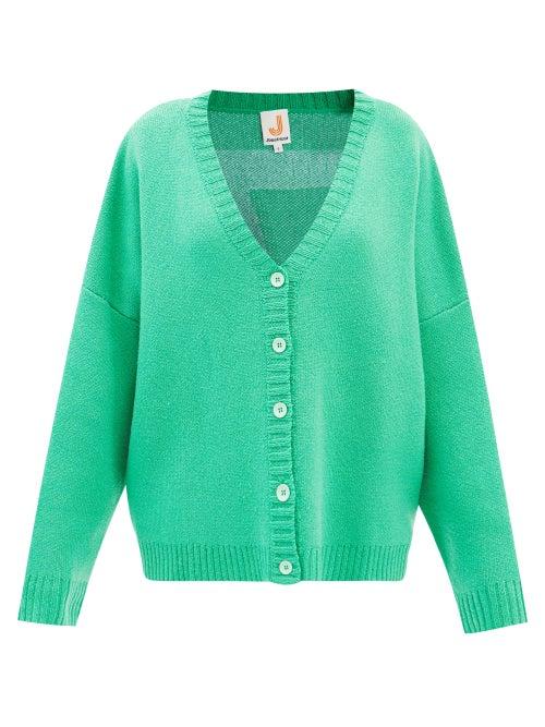 Joostricot - Brrr-intarsia V-neck Wool-blend Cardigan - Womens - Green Multi