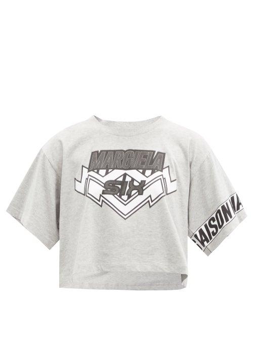 Matchesfashion.com Mm6 Maison Margiela - Logo-print Cropped Cotton-jersey T-shirt - Womens - Grey