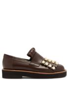 Marni Faux Pearl-embellished Leather Loafers