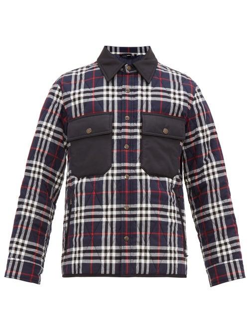 Matchesfashion.com Burberry - Billington Checked Quilted Flannel Coat - Mens - Navy