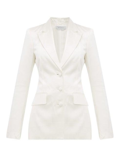 Matchesfashion.com Gabriela Hearst - Windowpane Check Single Breasted Satin Blazer - Womens - Ivory