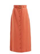 Matchesfashion.com Lisa Marie Fernandez - Belted Linen Maxi Skirt - Womens - Orange