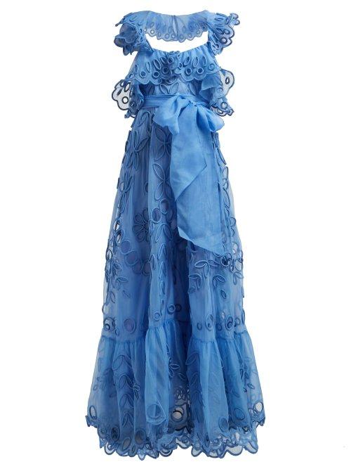 Matchesfashion.com Valentino - Ruffled Silk Organza Gown - Womens - Light Blue