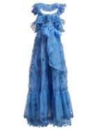 Matchesfashion.com Valentino - Ruffled Silk Organza Gown - Womens - Light Blue