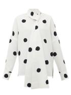 Matchesfashion.com Tibi - Neck-tie Polka-dot Crepe Top - Womens - White Black