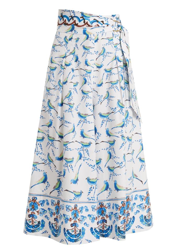 Peter Pilotto Bird-print Wide-leg Stretch-cotton Poplin Culottes