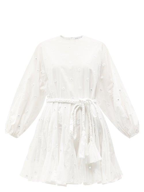 Rhode - Ella Shisha-embroidered Cotton-voile Mini Dress - Womens - White Multi