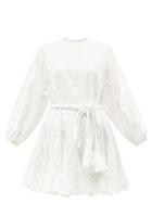 Rhode - Ella Shisha-embroidered Cotton-voile Mini Dress - Womens - White Multi